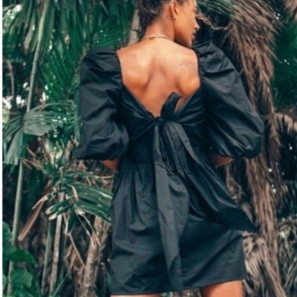 Free People Mare Black Puff Sleeve Mini Dress